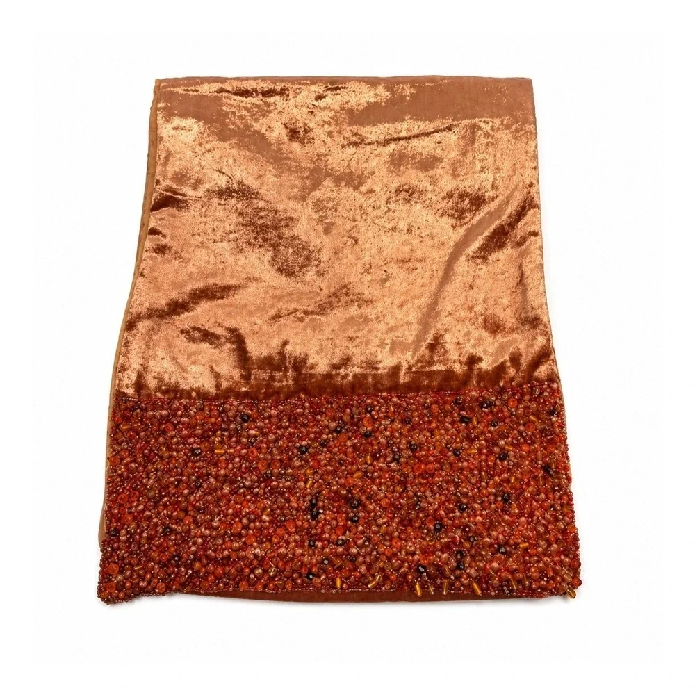 Farris Silk Rust‎ Pumpkin Velour Beaded Table Runner 94